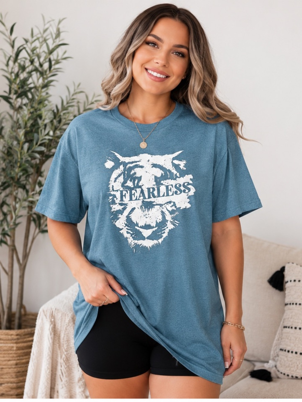 Bella Canvas Blue FEARLESS Tiger Graphic Short Sleeve Tee